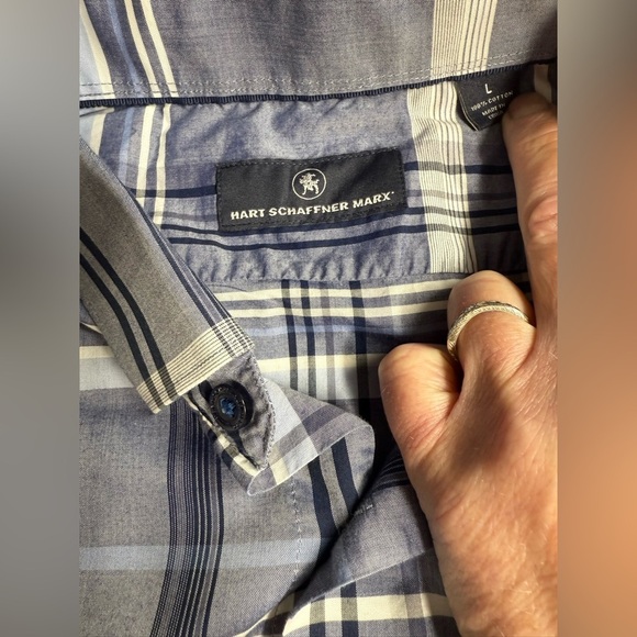 HART SCHAFFNER-MARX Men’s blue plaid short sleeve button down shirt size L - Picture 9 of 12